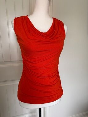 Forever 21 Orange Sleeveless Cowl Neck Ruched Tank size Med